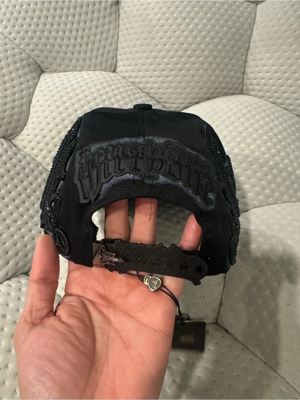 Black Rhinestones Embellished Adjustable Baseball Cap